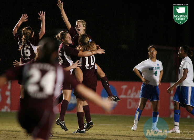 Seattle Pacific celebrates a golden goal from Janae Godoy (raised hand) in the NCAA Division II final at Tampa. (Courtesy NCAA)