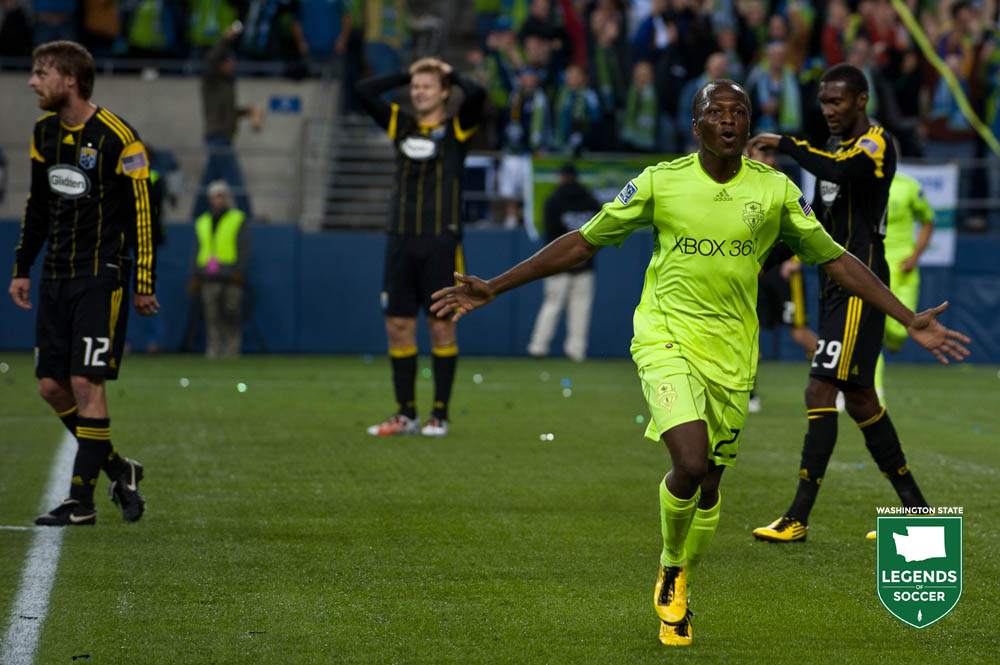 Sanna Nyassi scored two goals in the Sounders' 2-1 victory over Columbus in the U.S. Open Cup final at Qwest Field. (Courtesy Richard McEnery / ISI Photos)