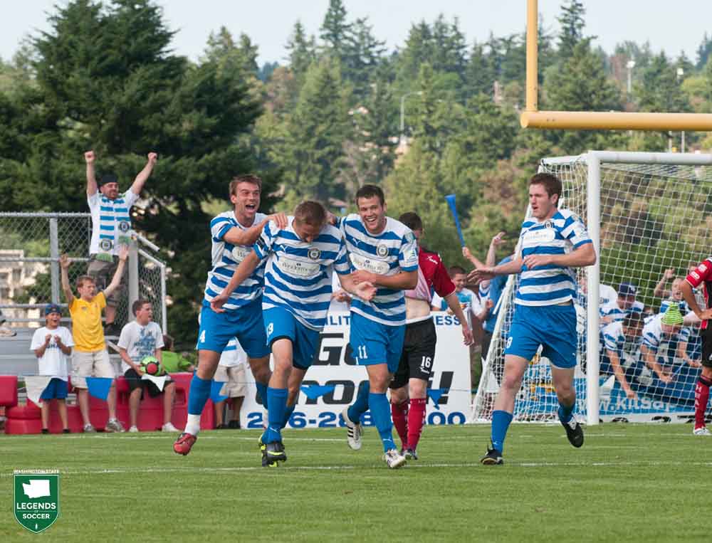 Kitsap Pumas get the early goal through Robby Christner against Laredo in the 2011 PDL Championship game at Bremerton. (Courtesy Mike Bay / USL)
