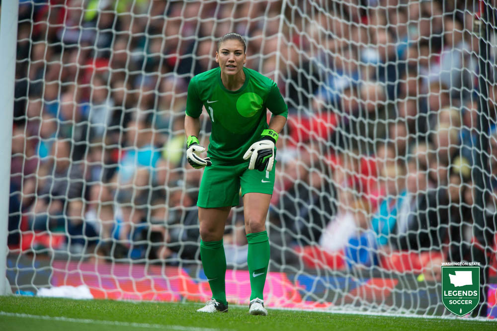 Hope Solo in action for the United States vs. North Korea at Manchester's Old Trafford for the 2012 Olympic Games (Courtesy John Todd/ISI Photos)