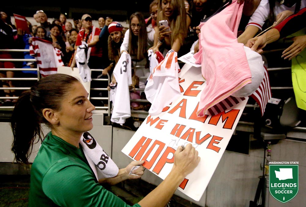 Eleven years after graduating from Washington, Hope Solo returned home to play for Seattle Reign in 2013 and instantly became a fan favorite. (Courtesy Thomas B. Shea / ISI Photos)