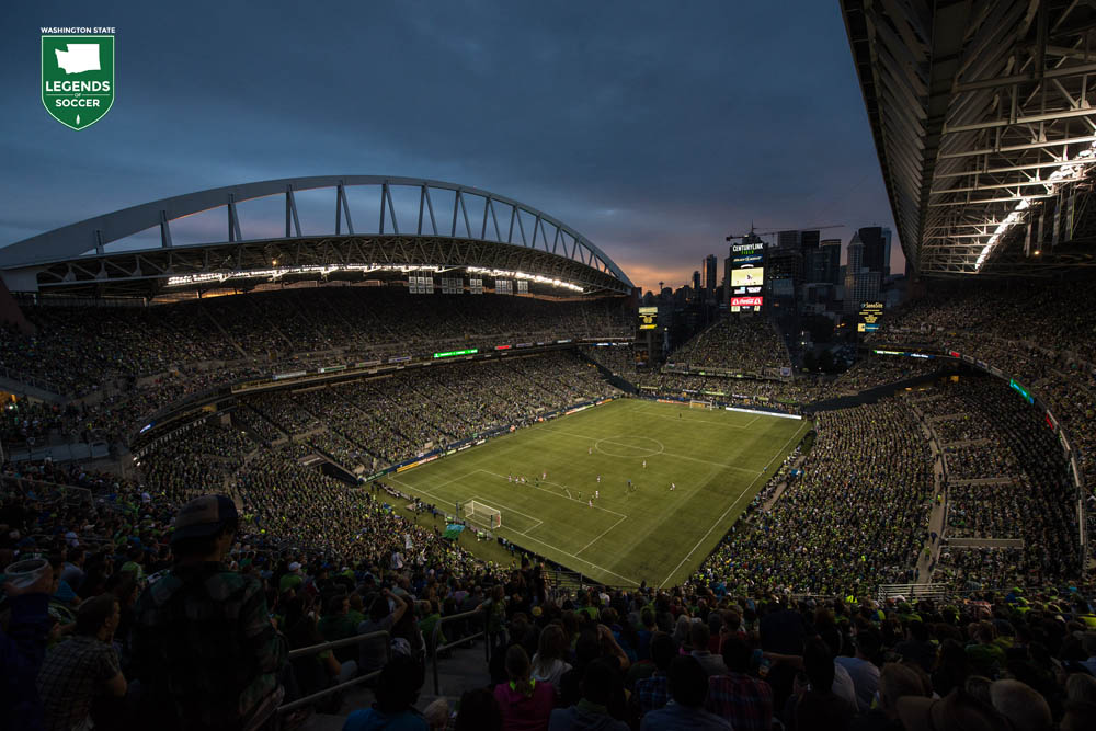 A new Pacific Northwest attendance record of 67,385 was set on August 25, 2013 at CenturyLink Field for the Sounders-Timbers match. (Courtesy Sounders FC)