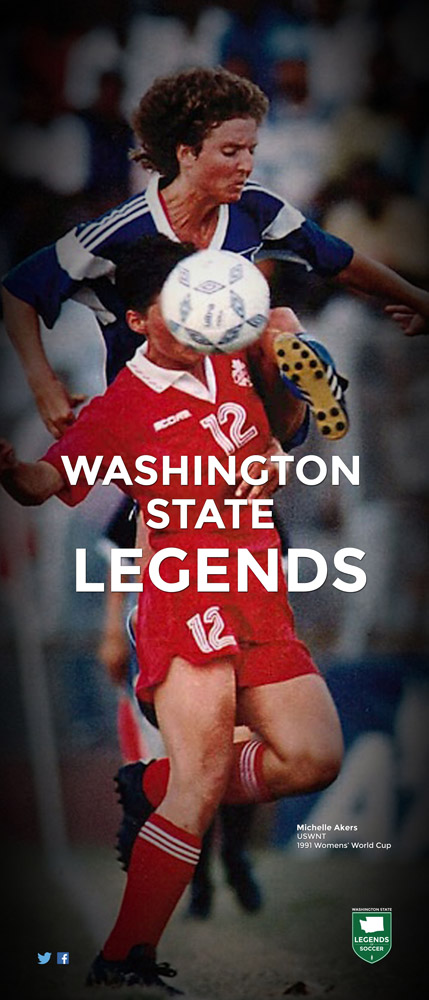 Washington State Legends installed this Michelle Akers banner at The NINETY in 2015. (Courtesy WA Legends)
