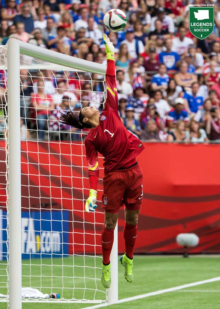 Hope Solo tips a Nigeria shot over the bar at B.C. Place during the U.S. 1-0 group stage World Cup win. (Courtesy Steven Limentani/ISI Photos)