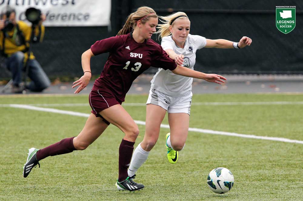 Hannah Huesers of Seattle Pacific led the GNAC with 13 goals in 2016 and the Falcons extended their run of NCAA tournament appearances to 16 straight years. (Courtesy Seattle Pacific Athletics)