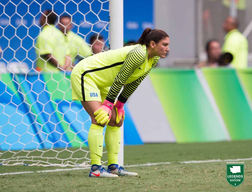 Hope Solo played her 202nd and final match for the USWNT in a quarterfinal vs Sweden at the 2016 Olympic Games. Sweden advanced on penalties following a 1-1 draw, and Solo's postmatch comments were critical of her opponent's defensive tactics. U.S. Soccer responded with a six-month suspension. (Courtesy Brad Smith / ISI Photos)