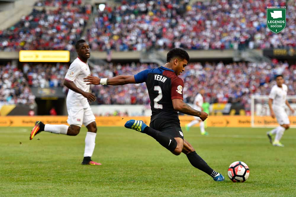 DeAndre Yedlin drives the ball upfield the U.S. vs Costa Rica during a Copa America match in Chicago. (Courtesy Robin Alam / ISI Photos)