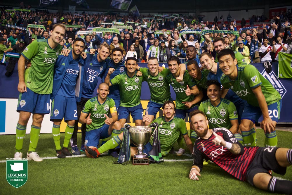 Seattle celebrates reclaiming the Cascadia Cup for the first time in three years in 2018. (Courtesy Sounders FC)