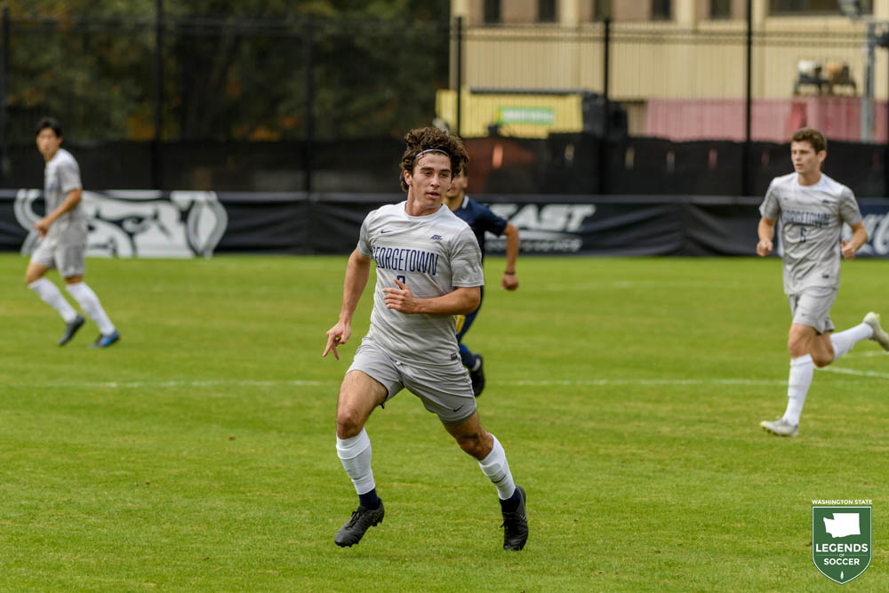Seattle native Paul Rothrock scored Georgetown's opening goal in the NCAA College Cup final vs Virginia, a 3-3 draw that the Hoyas won on penalties (7-6) at Cary, N.C. Rothrock, a Lakeside School and Sounders Academy alum, was named to the all-tournament team. (Courtesy Georgetown Athletics)
