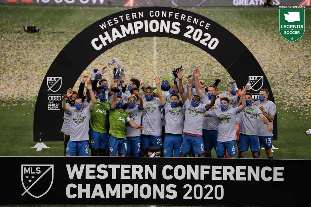 Seattle won its fourth MLS Western Conference championship in five years in 2020. (Courtesy Mike Fiechtner/Sounders FC)