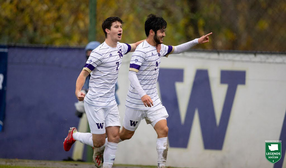 Dylan Teves delivered a hat trick for the second straight NCAA tournament game, bringing the Huskies from behind to defeat Indiana, 3-2, in overtime. (Courtesy University of Washington Athletics)