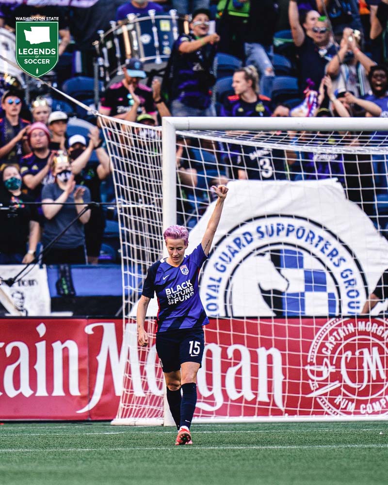 Against Portland, Megan Rapinoe scored both of her goals at the Brougham End of Lumen Field, to the delight of OL Reign supporters. (Courtesy Jane Gershovich)