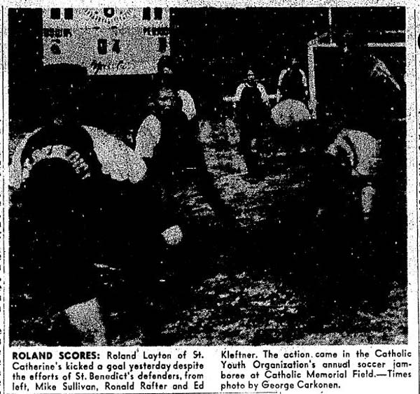 A jamboree commenced the CYO fall season at Catholic Memorial Stadium. Corner kicks were used to break ties. (Courtesy Seattle Times)
