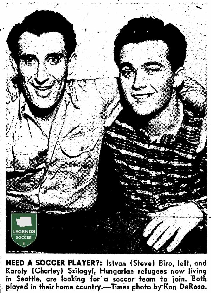 After playing in Austria, Karoly Szilagyi reportedly turned down offers to play pro in Mexico and South America before arriving in Seattle, where he played accordion. Istvan Biro had played in Hungary's second division. (Courtesy Seattle Times)