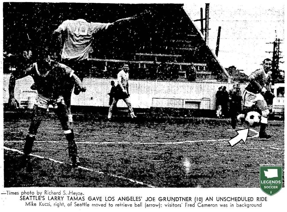 Action from Hungarians-Orange County U.S. Challenge Cup play at West Seattle Stadium. (Courtesy Seattle Times)