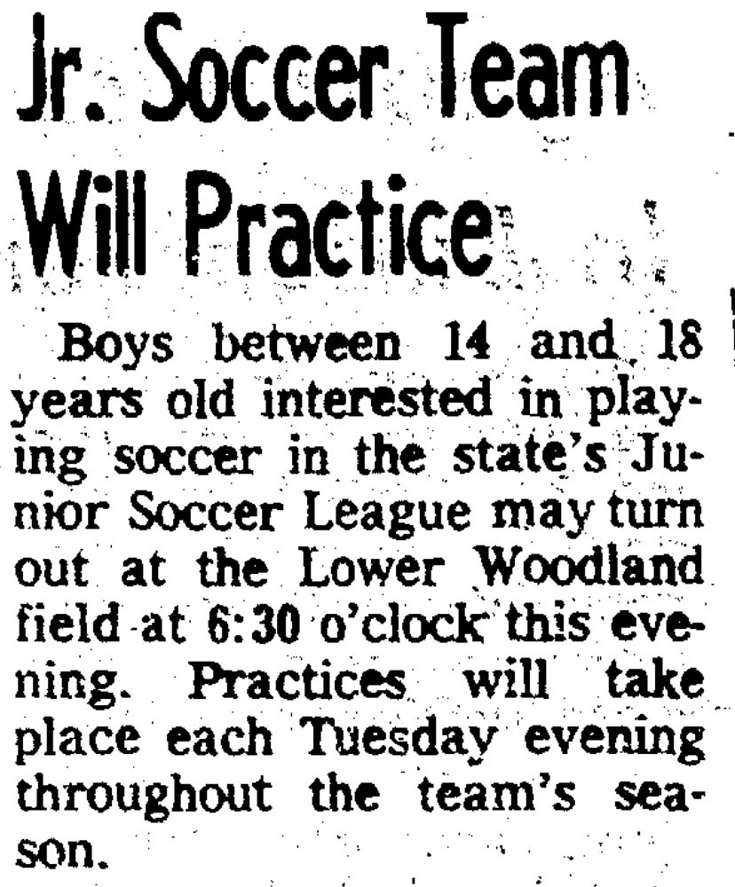 A tryout notice from Washington State Junior Soccer Association's first year.(Courtesy Seattle Times)