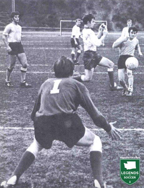 Seattle Pacific launches a shot on goal. (Courtesy Seattle Pacific Falcon archives)
