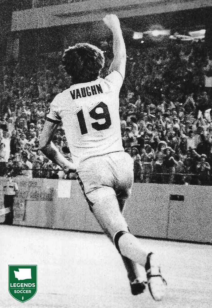 Tacoma native and Washington alum Danny Vaughn celebrates his first professional goal scored for Detroit Express. (Courtesy Dan Vaughn)