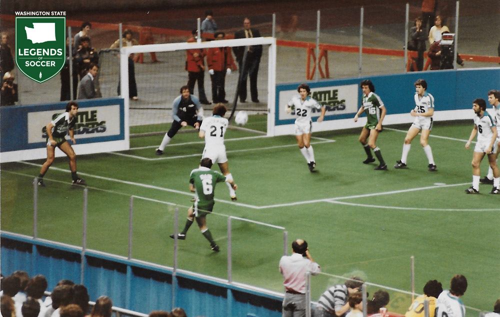 Indoor action between the Sounders and Portland in 1980-81. (Courtesy Walter Schmetzer)