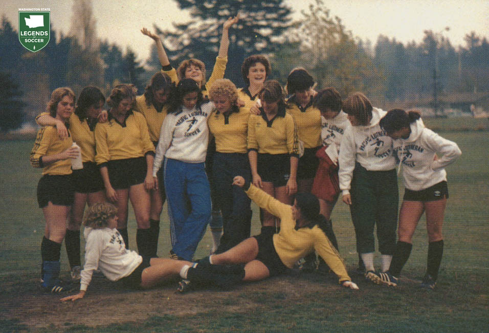 Pacific Lutheran began its women's varsity program in 1981, under Colleen Hacker. (Courtesy PLU archives)