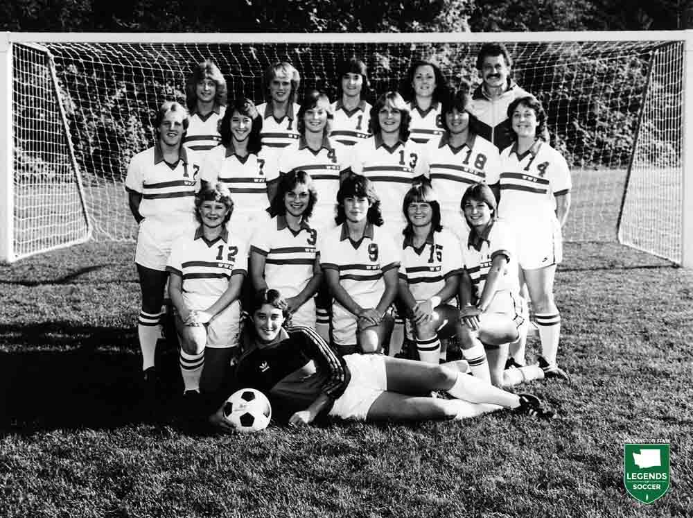 Western Washington finished 14-0-0 in 1983, becoming the state's first collegiate team to go unbeaten and untied. The Vikings won their second straight NCSC title under Dominic Garguile. The NAIA women's tournament was not established until 1984. (Courtesy Western Washington Athletics)