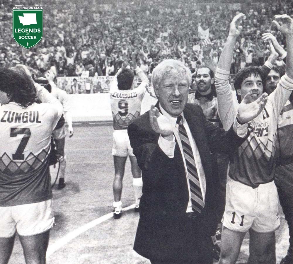 Alan Hinton, Preki and the rest of the Tacoma Stars applaud their fans. ((Frank MacDonald Collection)