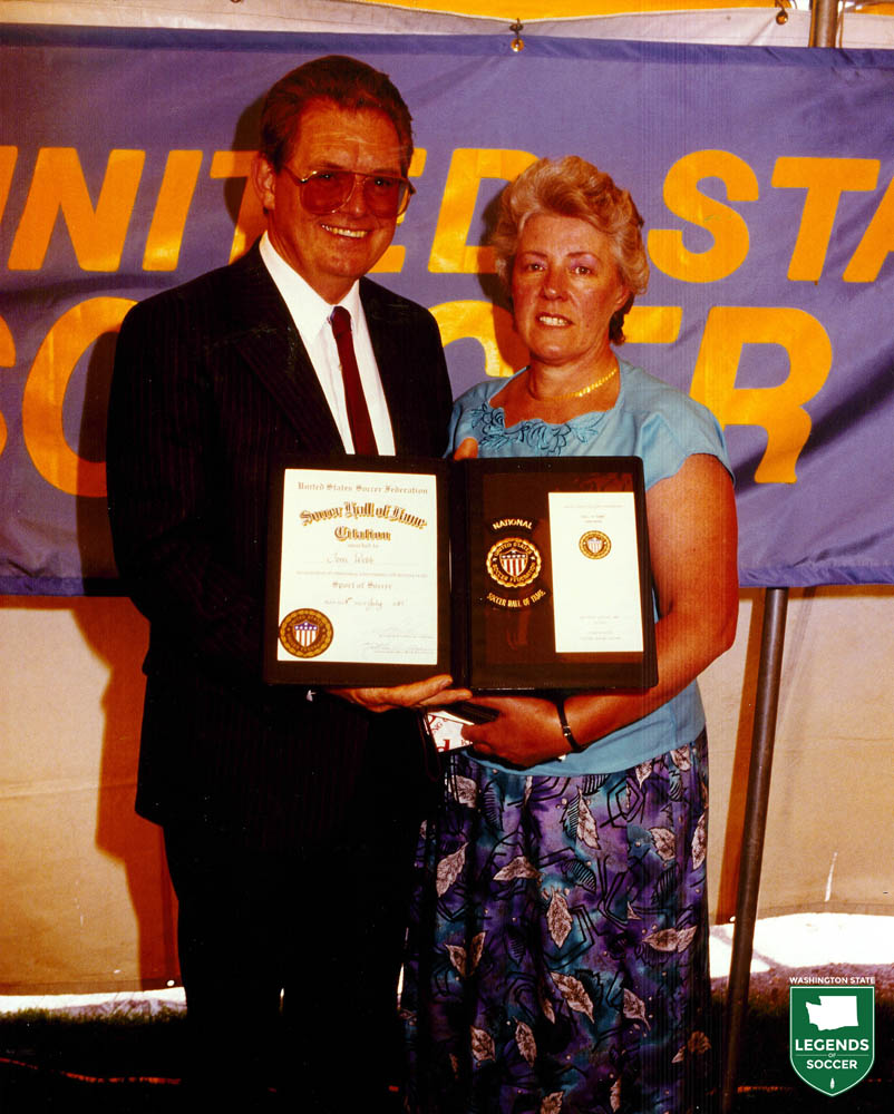 Tom Webb is inducted into the National Soccer Hall of Fame and shares the spotlight with his wife Lorna in Colorado Springs. (Courtesy Tom Webb)