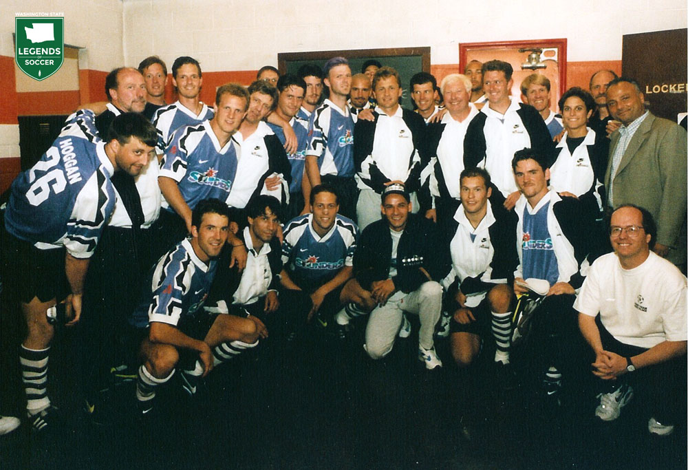 The victorious Seattle Sounders pose after winning the 1995 A-League championship. (Frank MacDonald Collection)