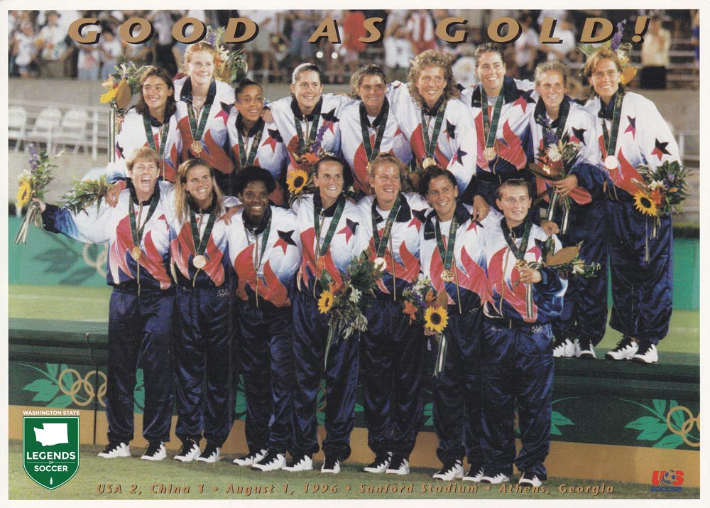 Michelle Akers and the U.S. on the victory stand at the Olympic Games. (Courtesy Michelle Akers)