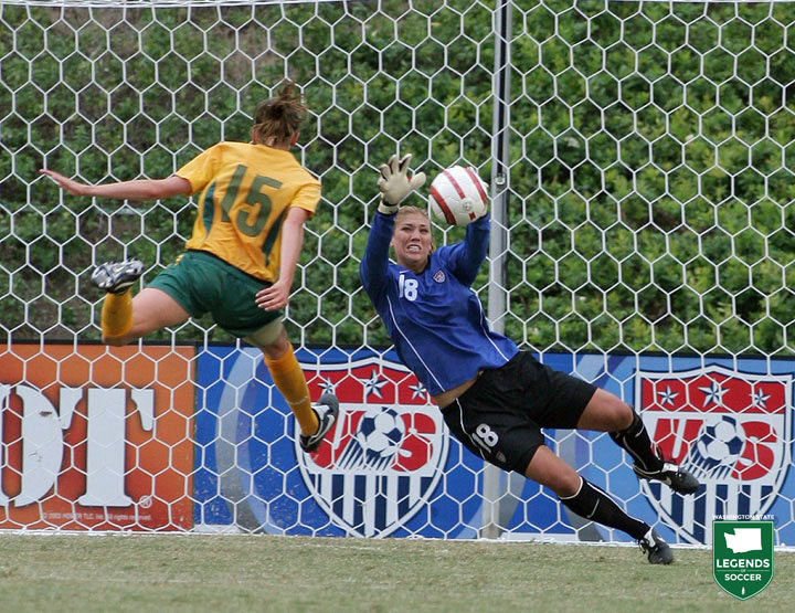 Hope Solo returns to the starting role with the USWNT in 2008 and helps earn a gold medal in Beijing. (Courtesy U.S. Soccer)