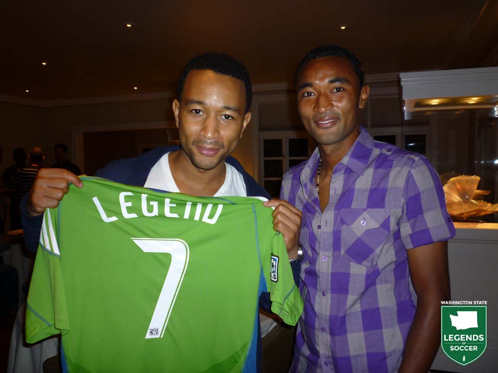 Both are talented, but which is John Legend and which is Sounders FC defender James Riley? (Sounders FC photo)