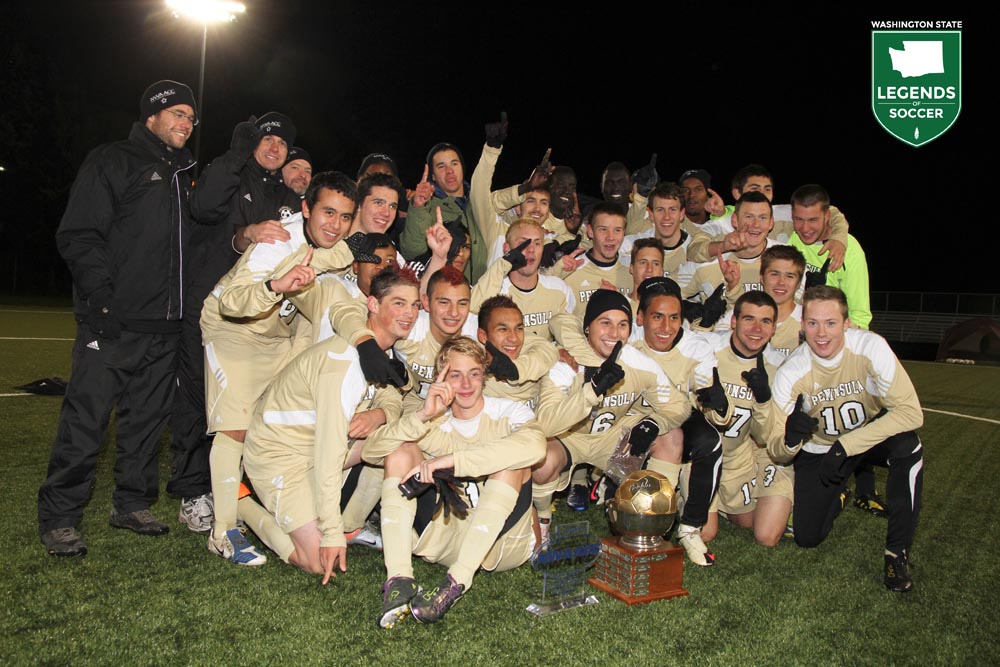 Peninsula Community College celebrated winning its first NWAC men's championship in 2010. (Courtesy NWAC)