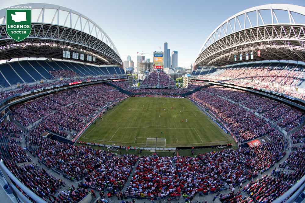 Rather than Rave Green, CenturyLink Field was awash in red, white and blue for Seattle's hosting of the first FIFA World Cup Qualifier in 37 years. Capacity was capped at just over 40,000 for USA vs Panama due to a Mariners game next door. (Courtesy John Dorton / ISI Photos)
