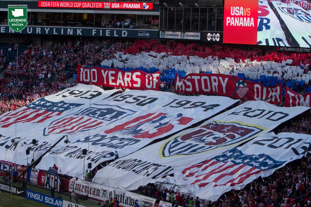 CenturyLink Field's Brougham End was home for American Outlaws and their USA vs Panama pregame tifo. (Courtesy Douglas Zimmerman / ISI Photos)