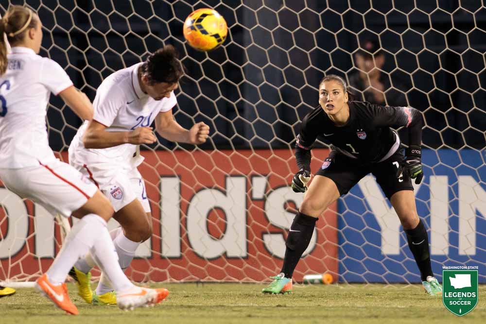 Hope Solo earned her 150th international cap in goal as the USWNT defeated China, 3-0, in San Diego. (Courtesy Michael Janosz / ISI Photos)