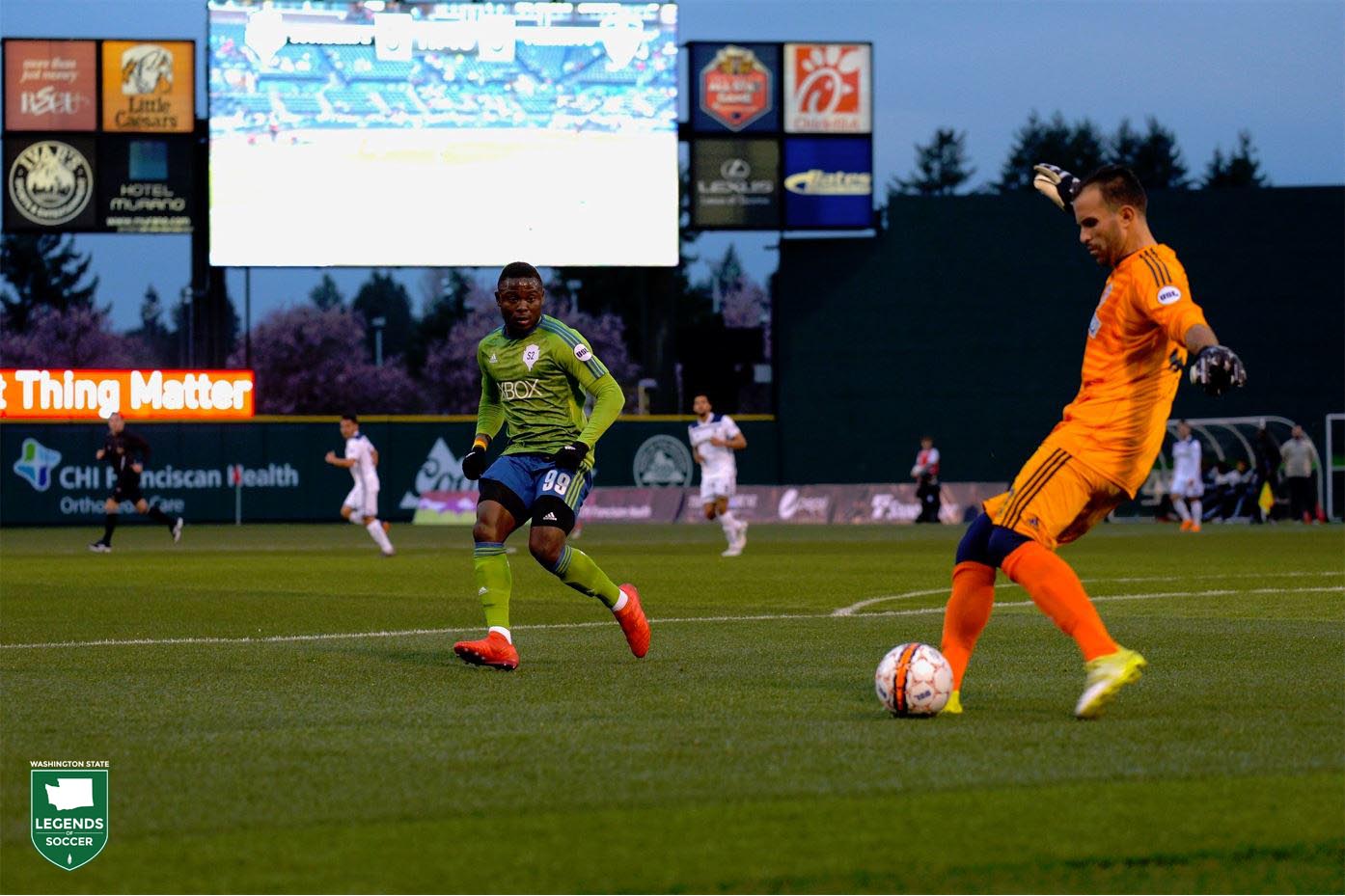 Felix Chenkam of Sounders 2, who made Cheney Stadium their home in 2018. (Courtesy Sounders FC)