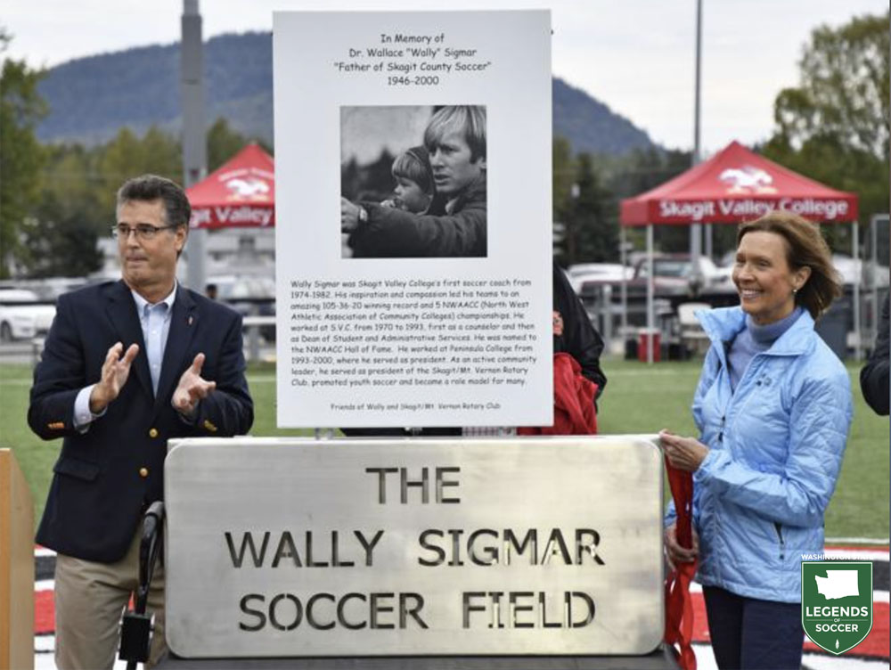 In 2018, Skagit Valley College rededicated its Mount Vernon home pitch as Wally Sigmar Field to honor the Cardinals' founding coach. (Courtesy Skagit Valley College)