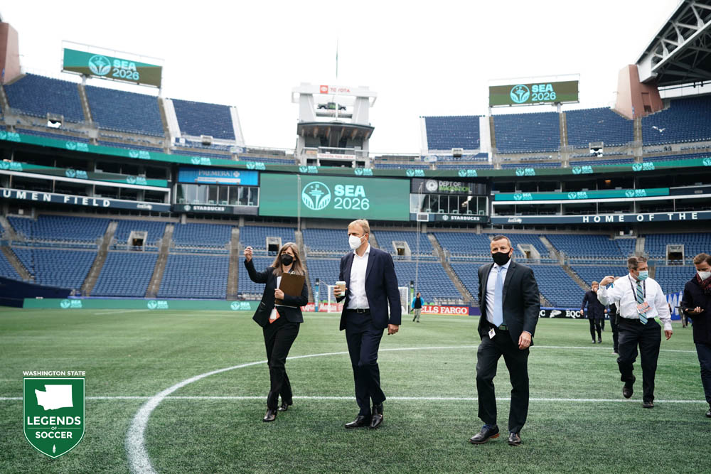 FIFA inspectors are guided at Lumen Field, Seattle's proposed site for 2026 World Cup matches (Courtesy Sounders FC)