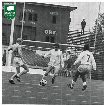 Husky Stadium was one of the first four college football stadiums to install Astroturf in 1968, and that allowed the men's soccer team to play in the stadium for the first time. (Courtesy UW Tyee archives)