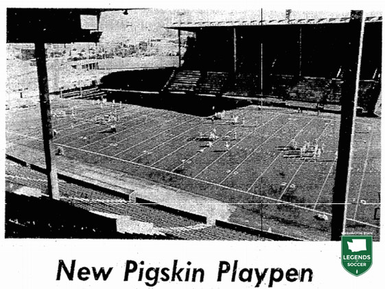 Astroturf was also installed at Seattle's High School Memorial Stadium in 1968, and soon after high school and state league games were playing on the carpet. (Courtesy Seattle Times archives)