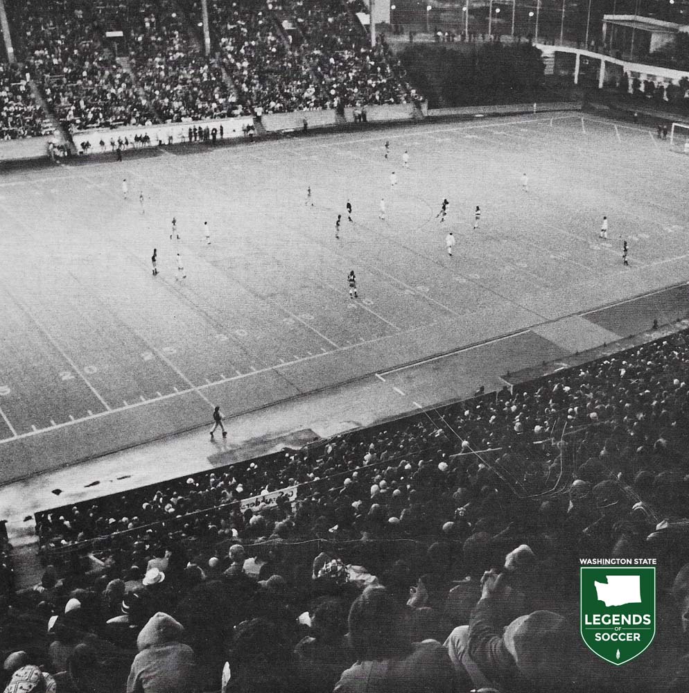 A view from the top rows of Memorial Stadium for the Sounders' inaugural home match versus Denver. (Frank MacDonald Collection)