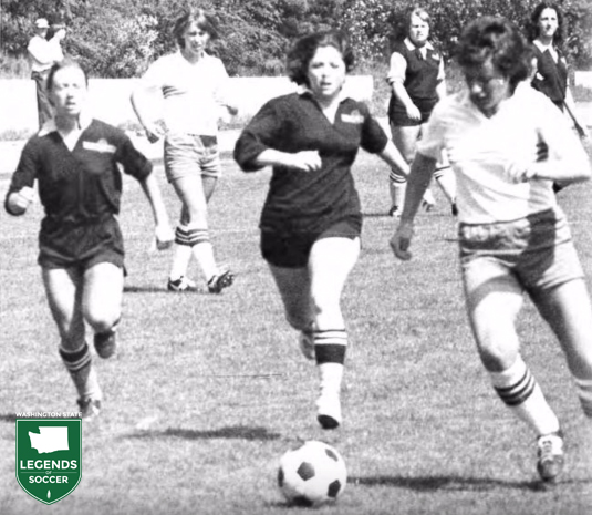 Seattle Pacific (dark) began a women's club program in 1976, playing home dates at Queen Anne Bowl. (Seattle Pacific archives)
